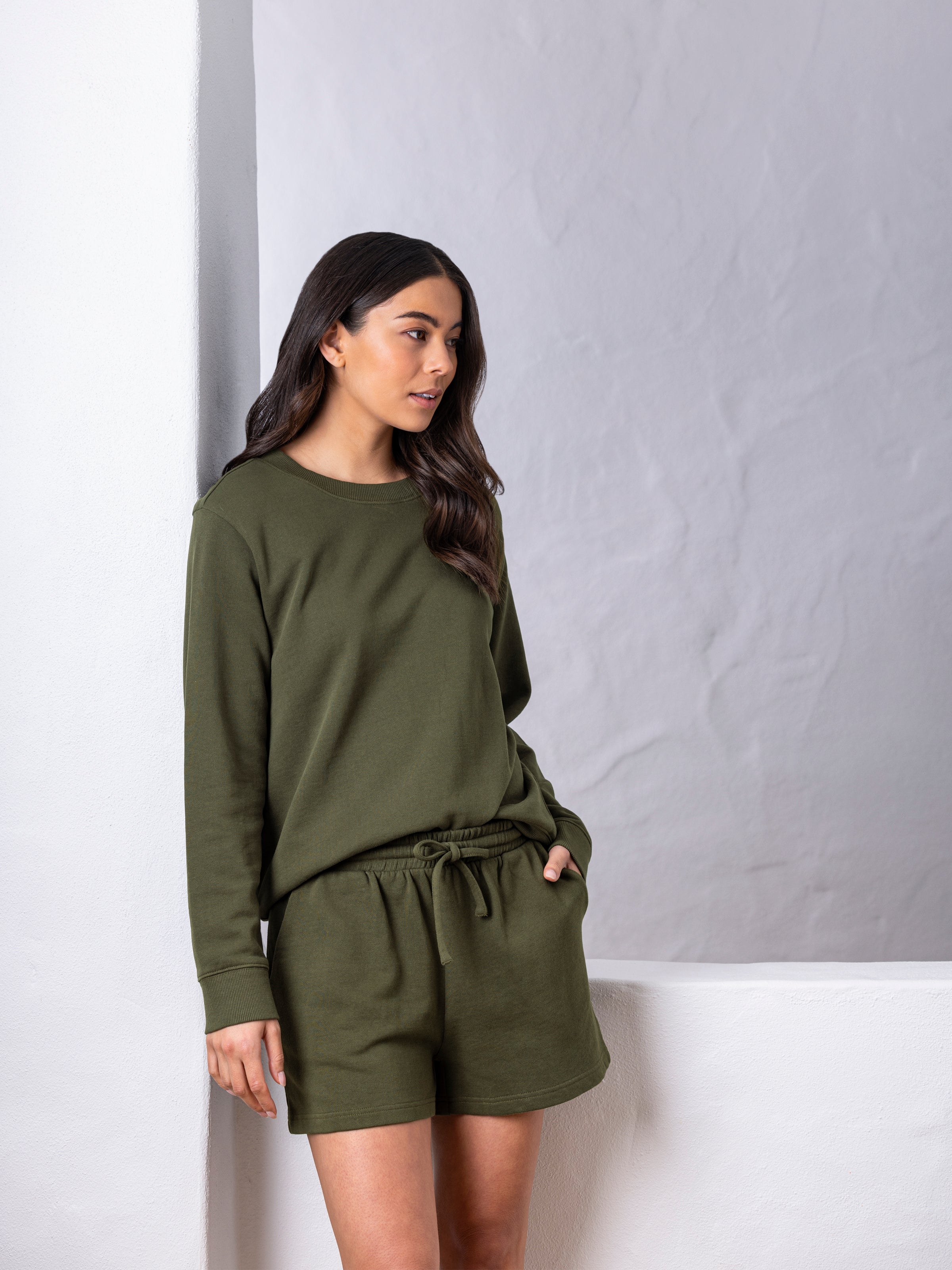 Weekend Cotton Knit Lounge Shorts | Olive-5