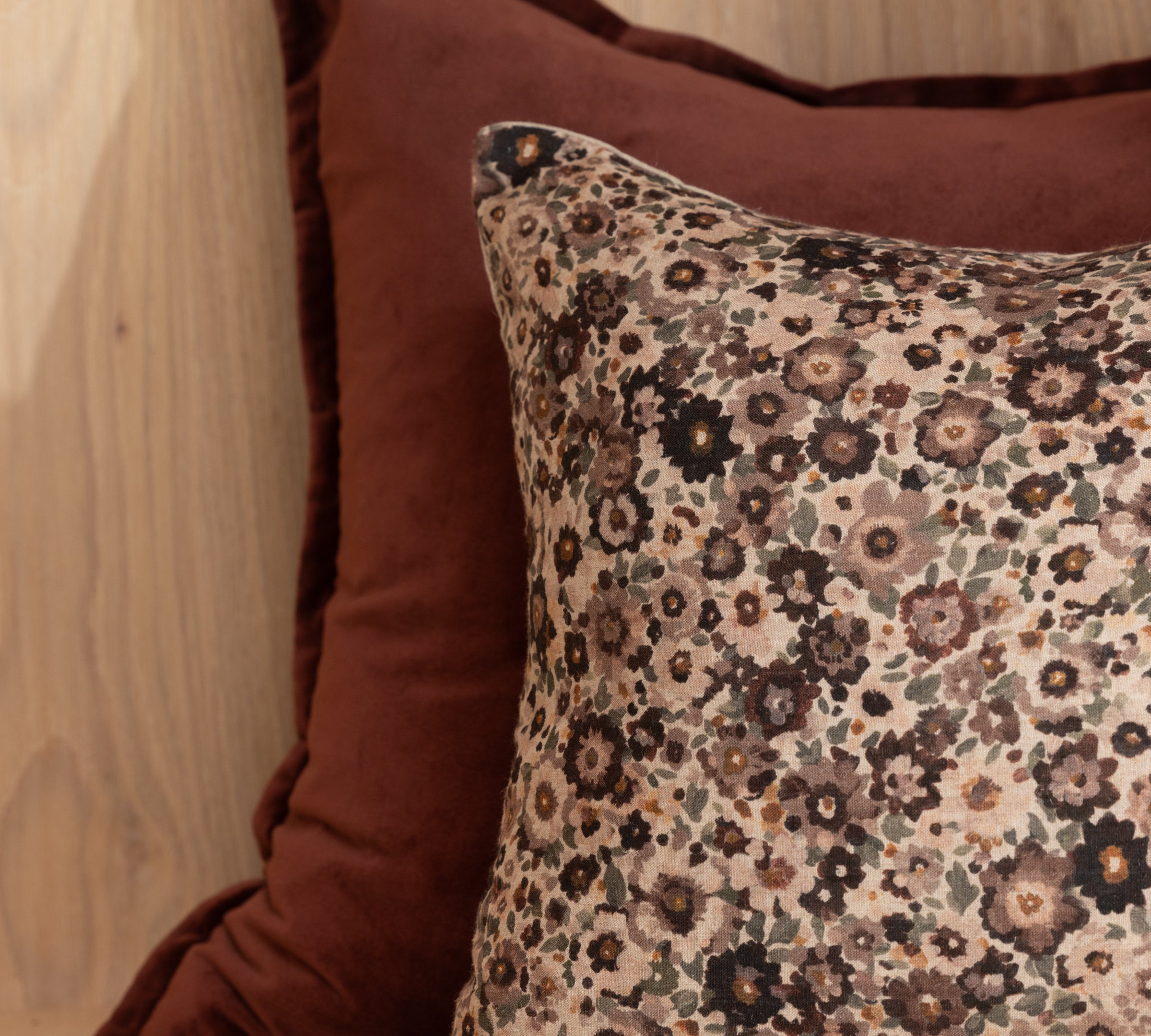 Zinnia Square Cushion Cover | Merlot Floral-2