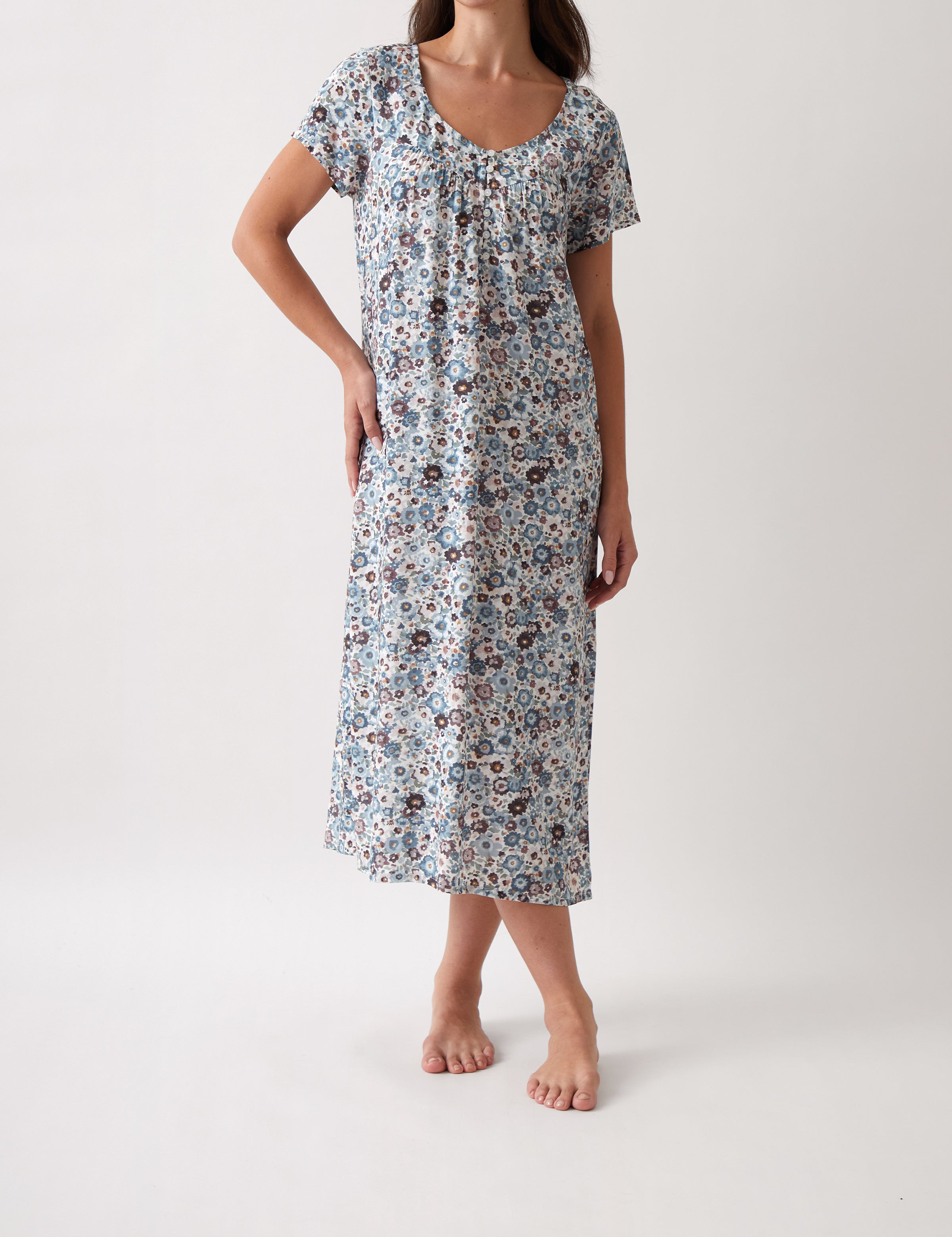 Zoe Full Length Short Sleeve Nightie | Floral-1